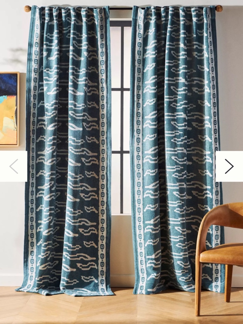 Anthropologie Tibet Curtain - Teal Patterned Window Curtains